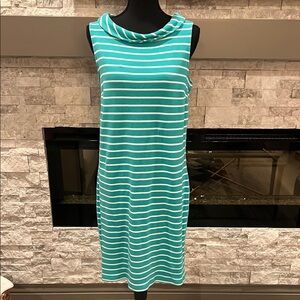 Talbots Green and White Sheath Dress Sleeveless Cowl Neck Midi size Large